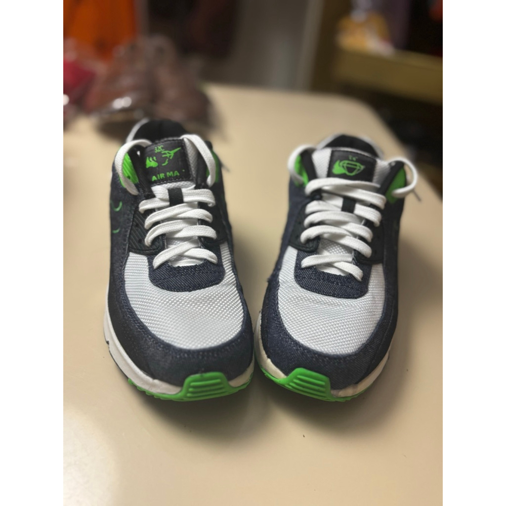 Nike Air Max 90 Sneakers White Black Green size 6Y/women's 8